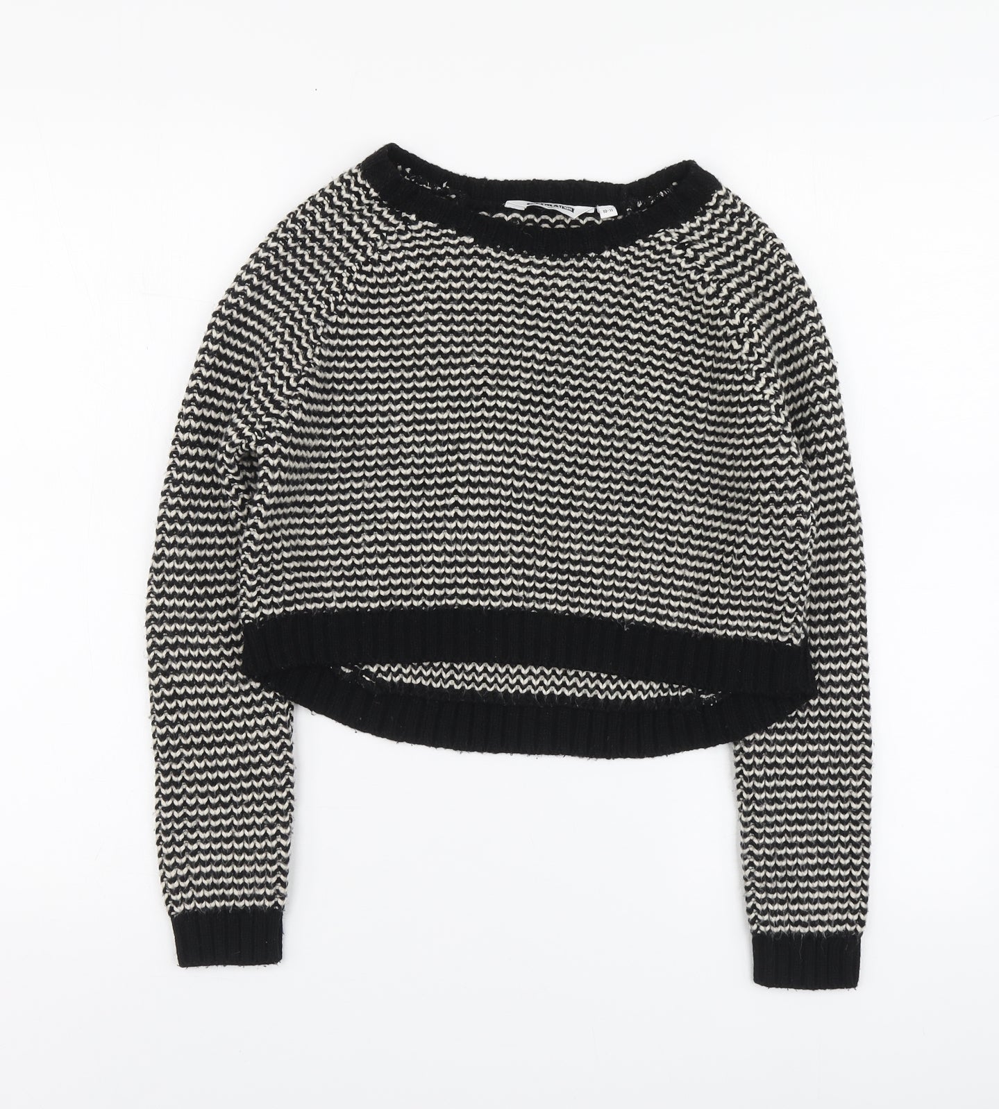 New Lpok Girls Black Round Neck Striped Acrylic Pullover Jumper Size 10-11 Years