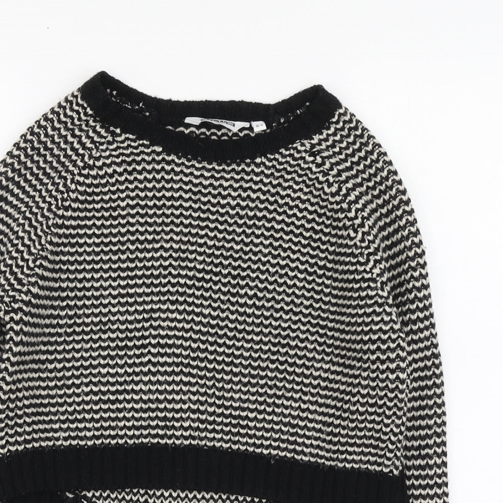 New Lpok Girls Black Round Neck Striped Acrylic Pullover Jumper Size 10-11 Years