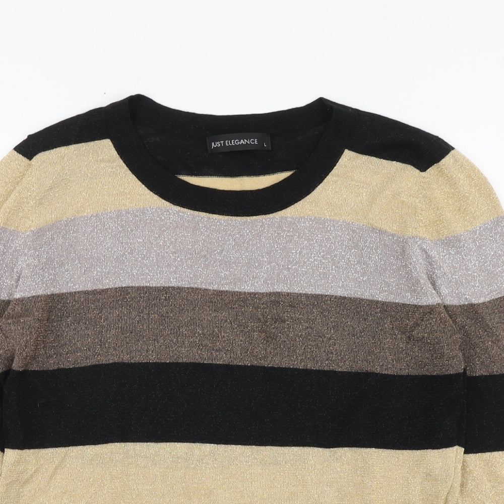 Just Elegance Womens Multicoloured Roll Neck Striped Viscose Pullover Jumper Size L