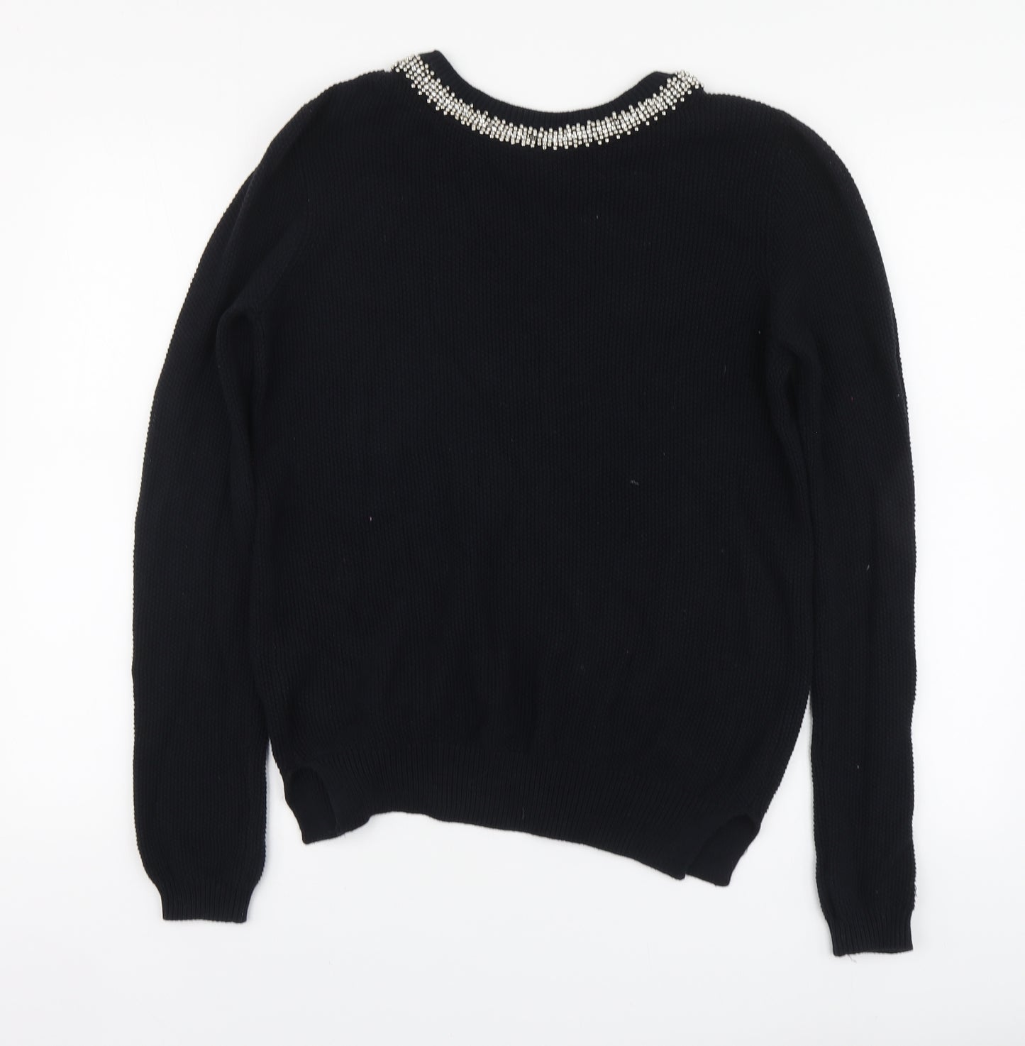 Topshop Womens Black Round Neck Cotton Pullover Jumper Size 10