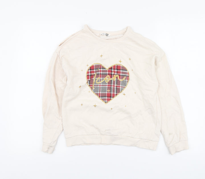 Pepco Girls Ivory Cotton Pullover Hoodie Size 11-12 Years