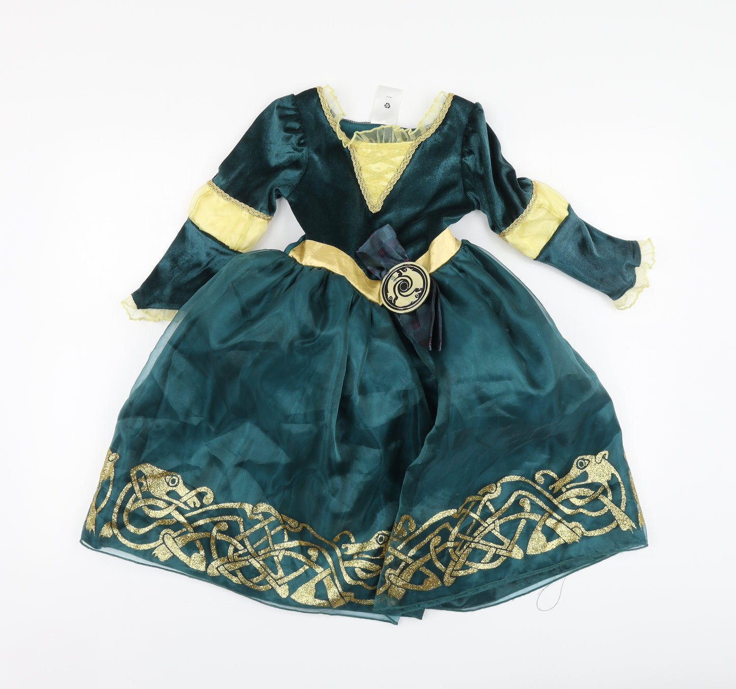 Disney Girls Green Polyester Skater Dress Size 4-5 Years Round Neck - Halloween Costume