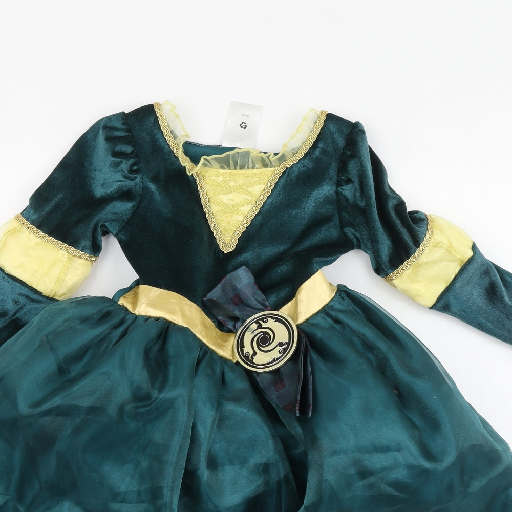 Disney Girls Green Polyester Skater Dress Size 4-5 Years Round Neck - Halloween Costume
