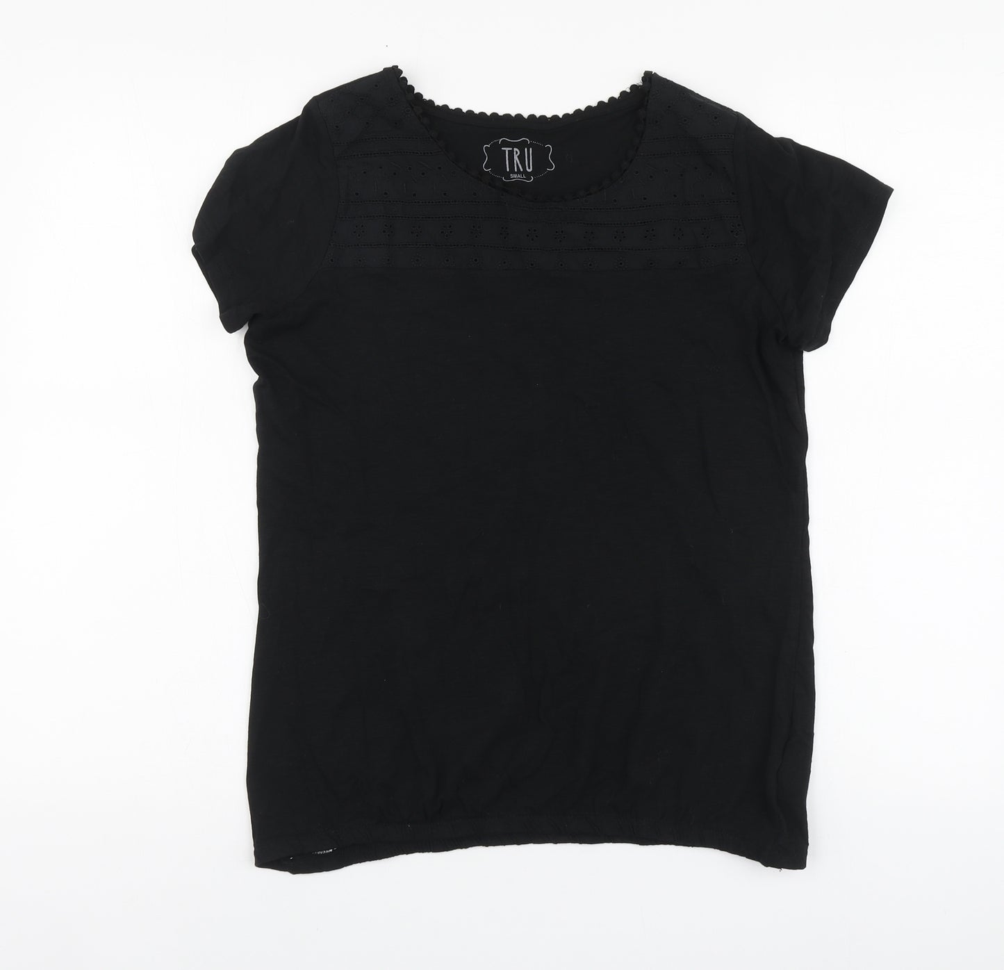 Tru Womens Black Cotton Basic T-Shirt Size S Round Neck