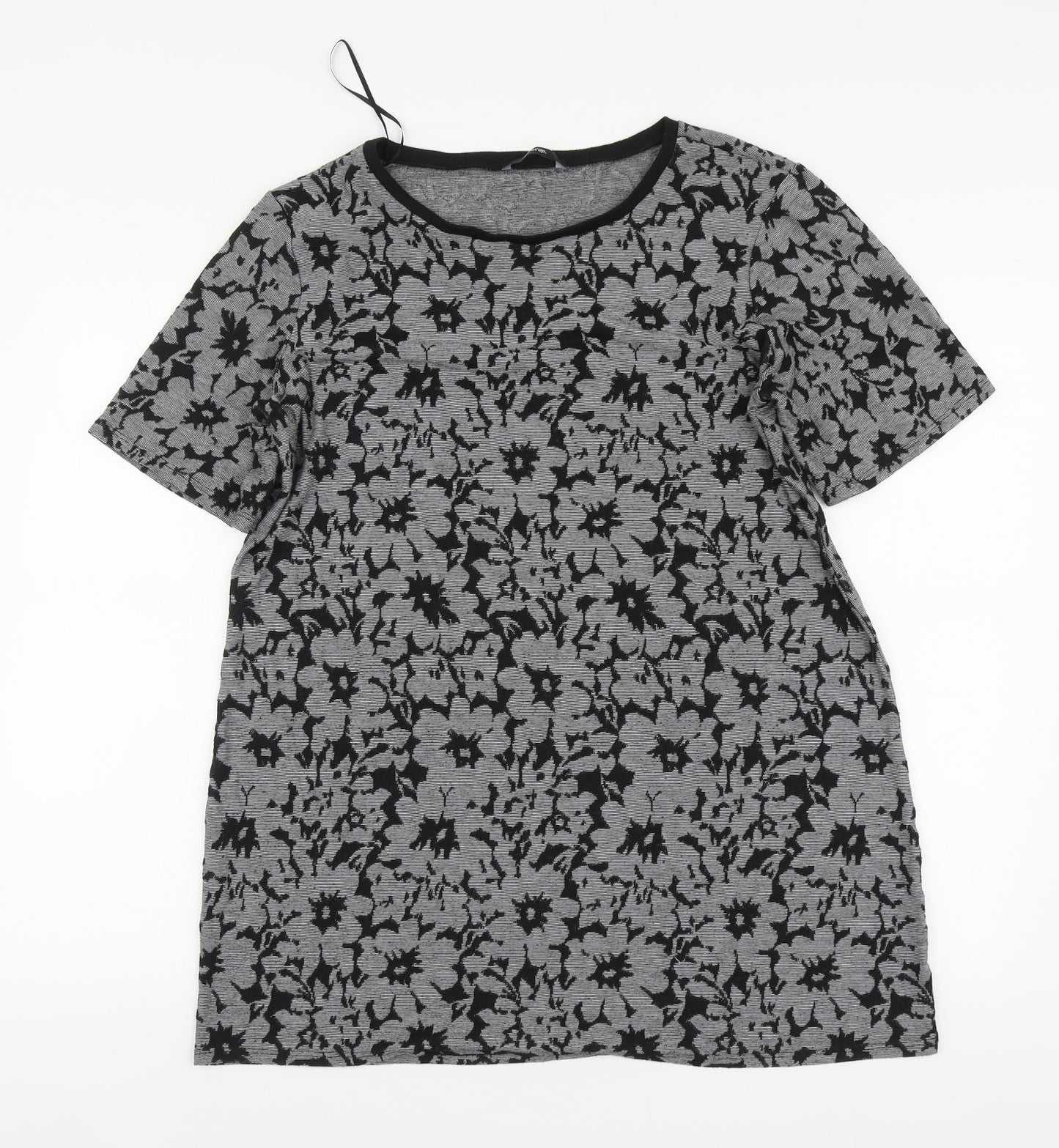 George Womens Grey Geometric Polyester Basic Blouse Size 14 Round Neck