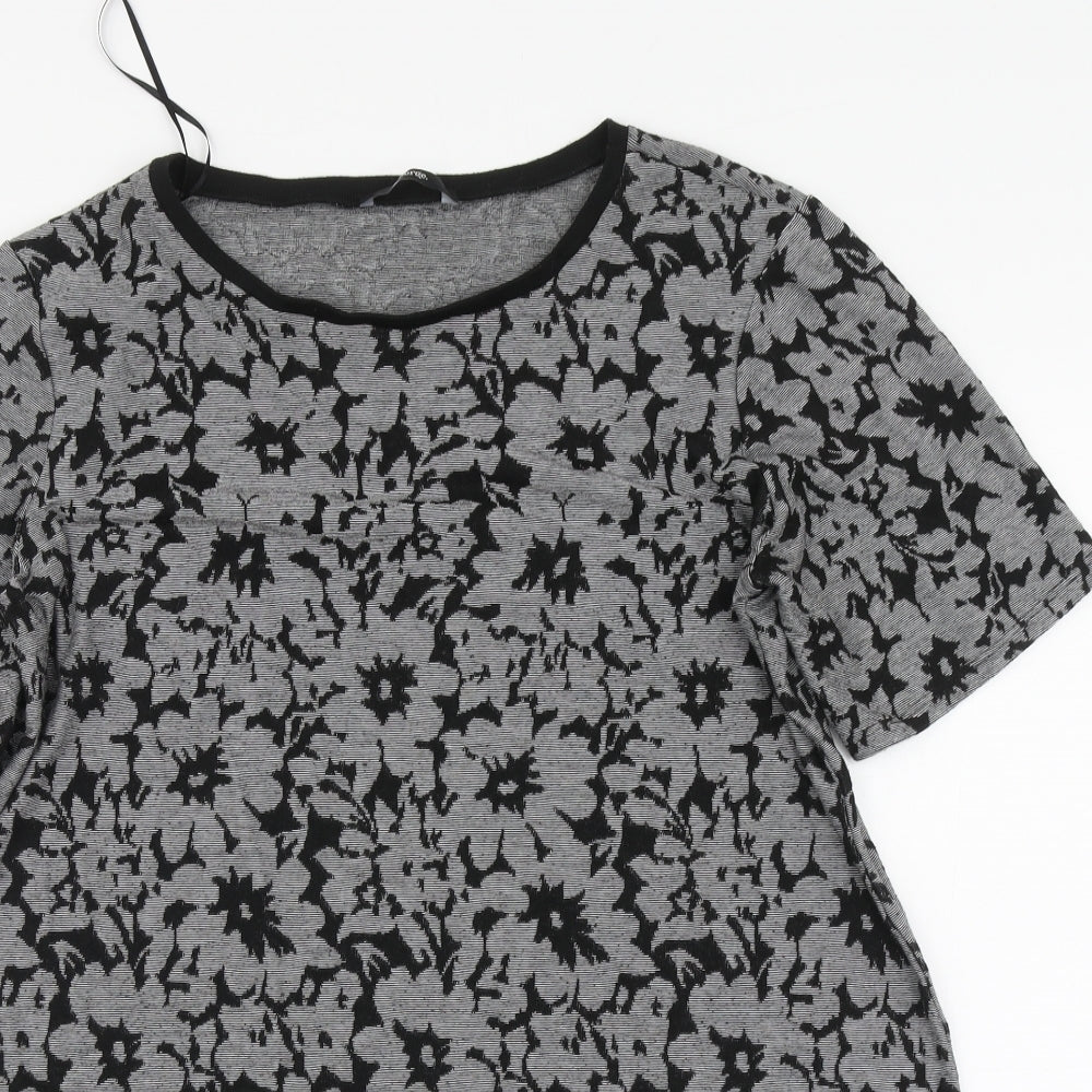 George Womens Grey Geometric Polyester Basic Blouse Size 14 Round Neck