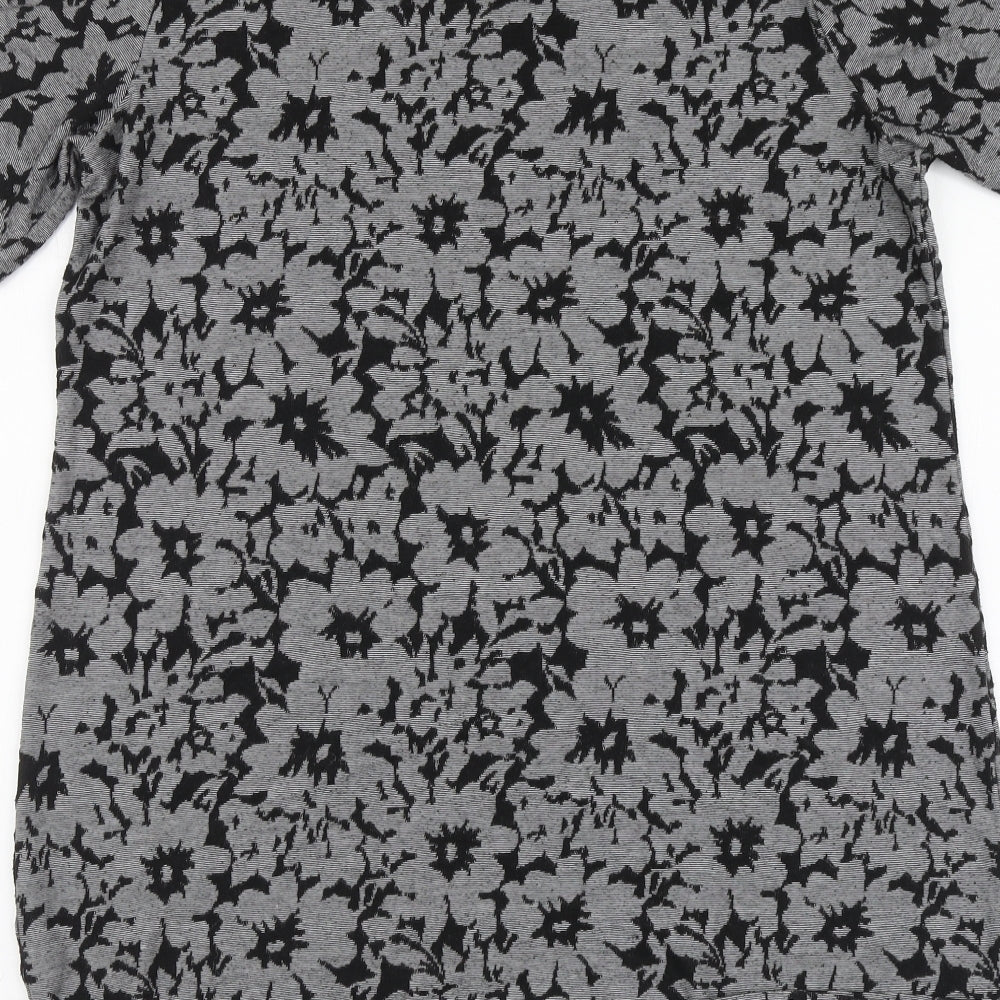 George Womens Grey Geometric Polyester Basic Blouse Size 14 Round Neck