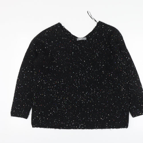 Nutmeg Womens Black V-Neck Acrylic Pullover Jumper Size 12