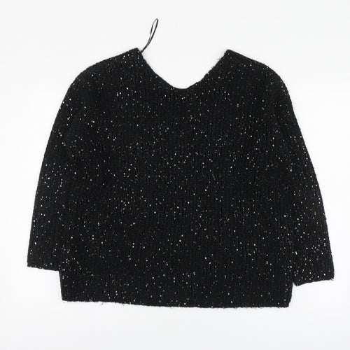 Nutmeg Womens Black V-Neck Acrylic Pullover Jumper Size 12