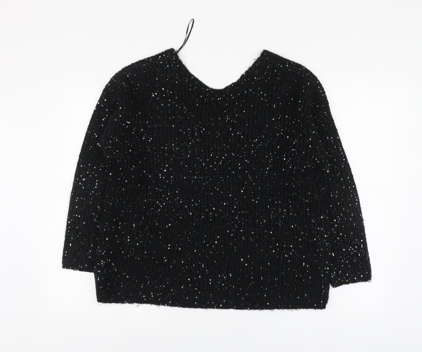 Nutmeg Womens Black V-Neck Acrylic Pullover Jumper Size 12