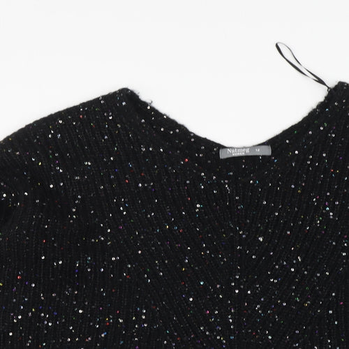 Nutmeg Womens Black V-Neck Acrylic Pullover Jumper Size 12