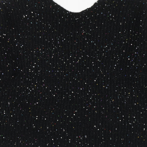 Nutmeg Womens Black V-Neck Acrylic Pullover Jumper Size 12