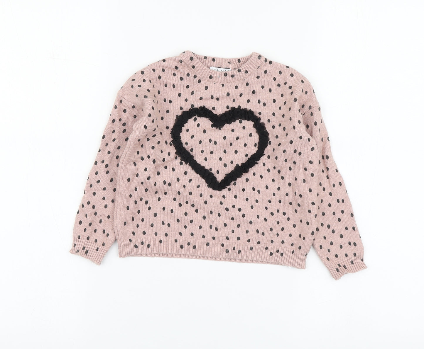 Primark Girls Pink Round Neck Polka Dot Viscose Pullover Jumper Size 5-6 Years