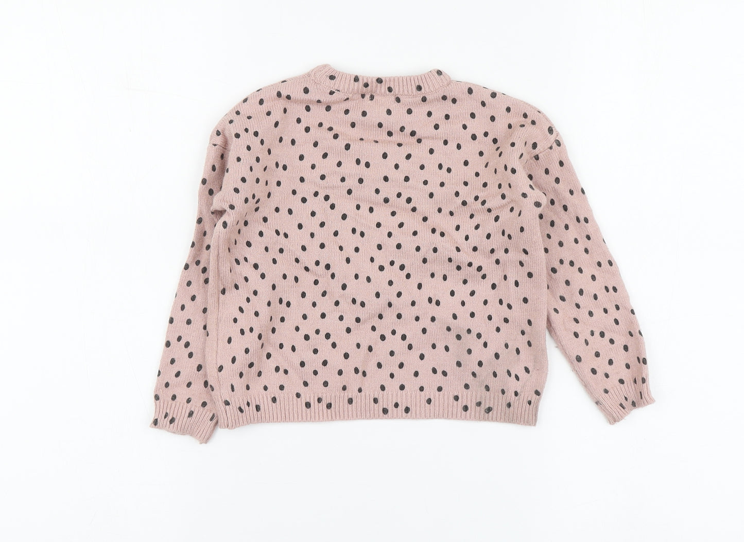 Primark Girls Pink Round Neck Polka Dot Viscose Pullover Jumper Size 5-6 Years