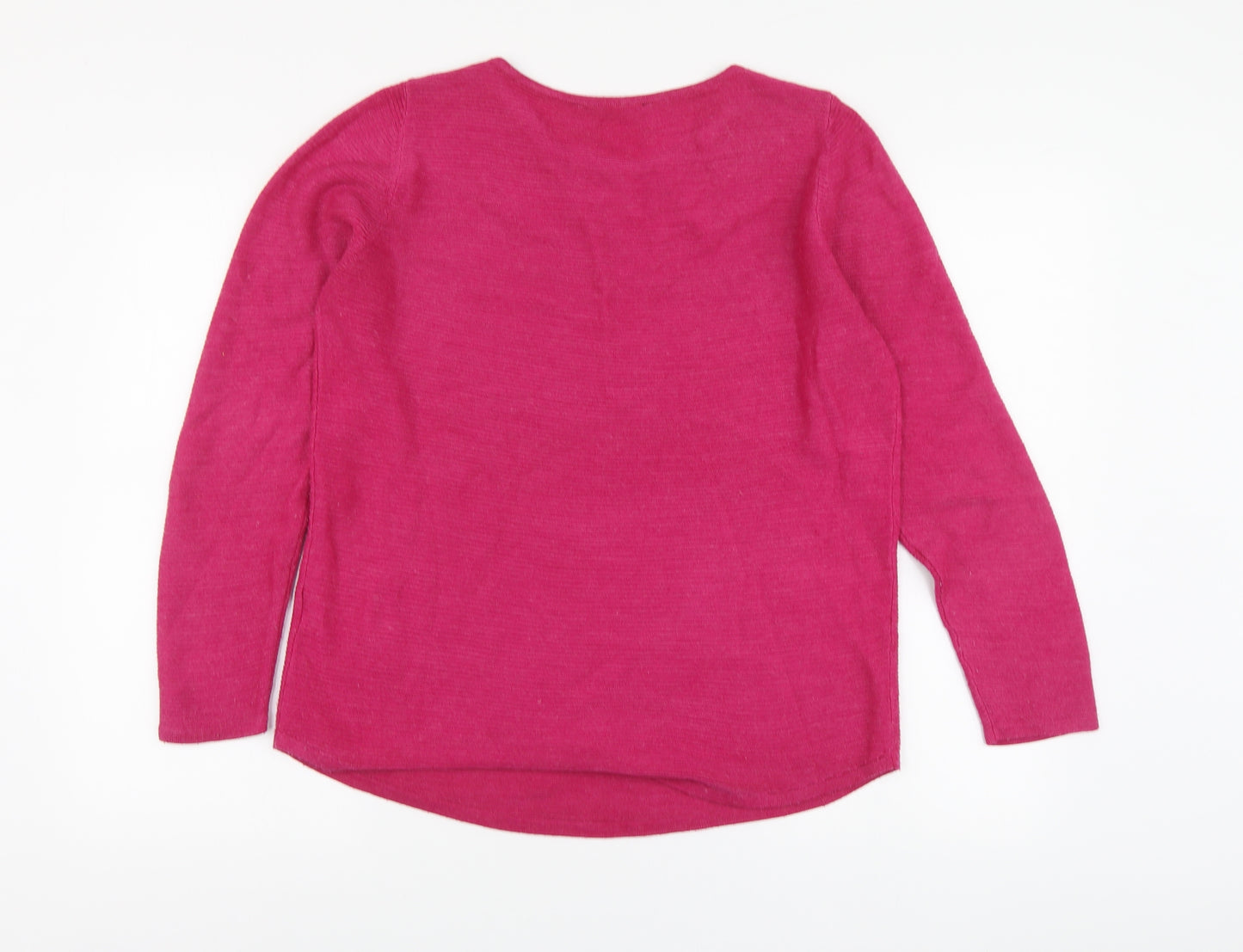 Bonmarché Womens Pink Round Neck Acrylic Pullover Jumper Size 14