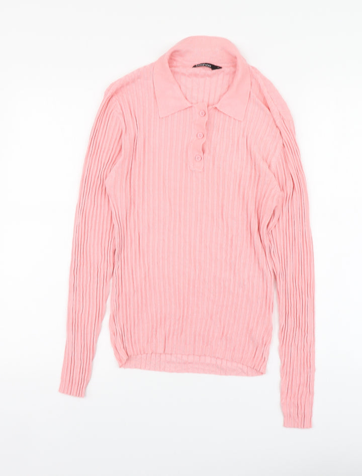Boohoo Womens Pink V-Neck Viscose Pullover Jumper Size M