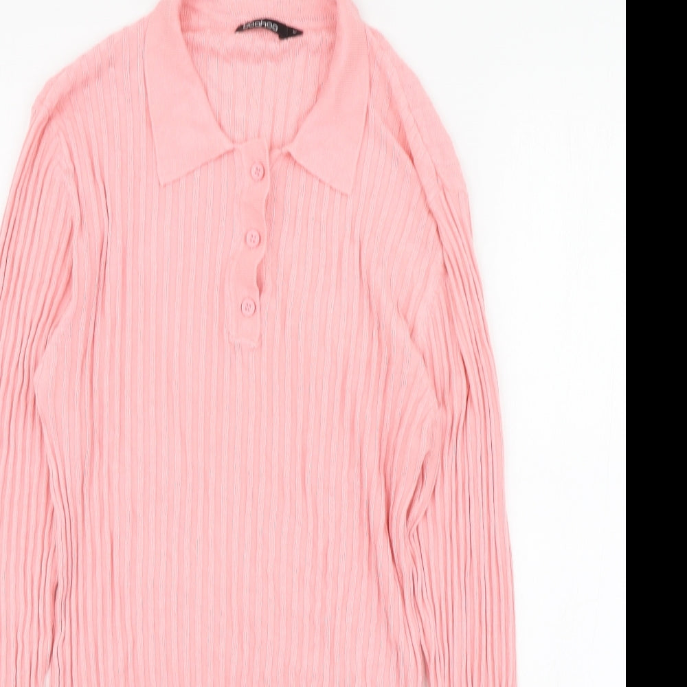 Boohoo Womens Pink V-Neck Viscose Pullover Jumper Size M