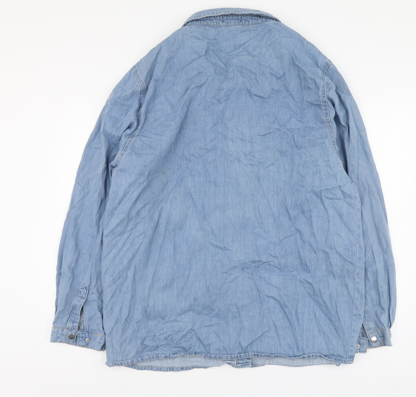 PRETTYLITTLETHING Womens Blue Cotton Basic Button-Up Size 18 Collared