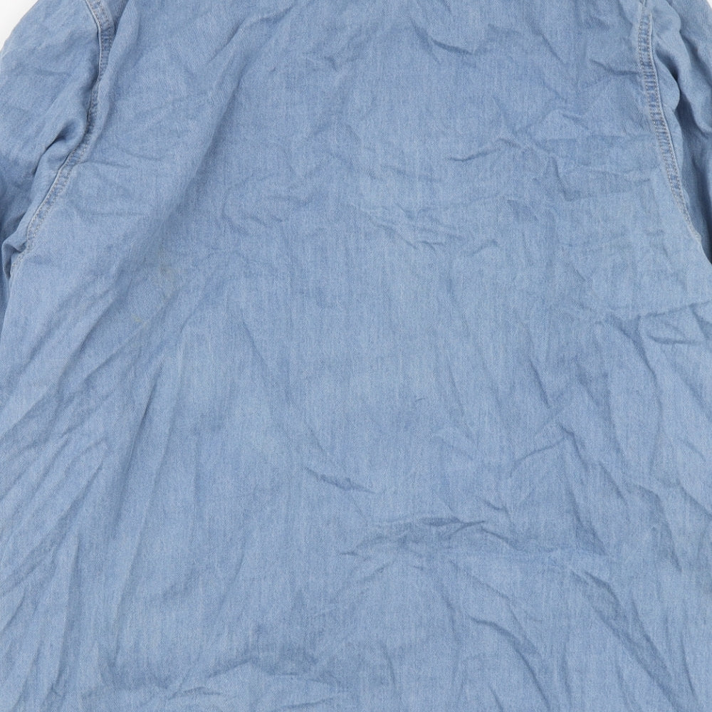 PRETTYLITTLETHING Womens Blue Cotton Basic Button-Up Size 18 Collared