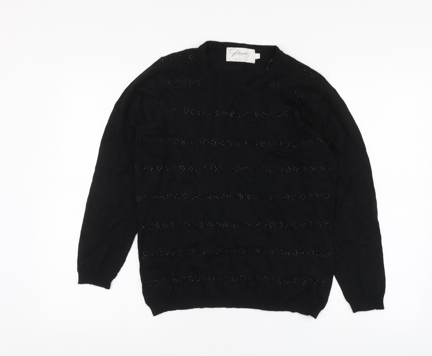 PACO Womens Black Round Neck Viscose Pullover Jumper Size L