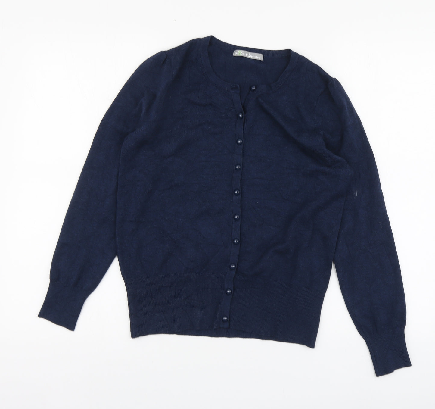 Marks and Spencer Womens Blue Round Neck Viscose Cardigan Jumper Size 12