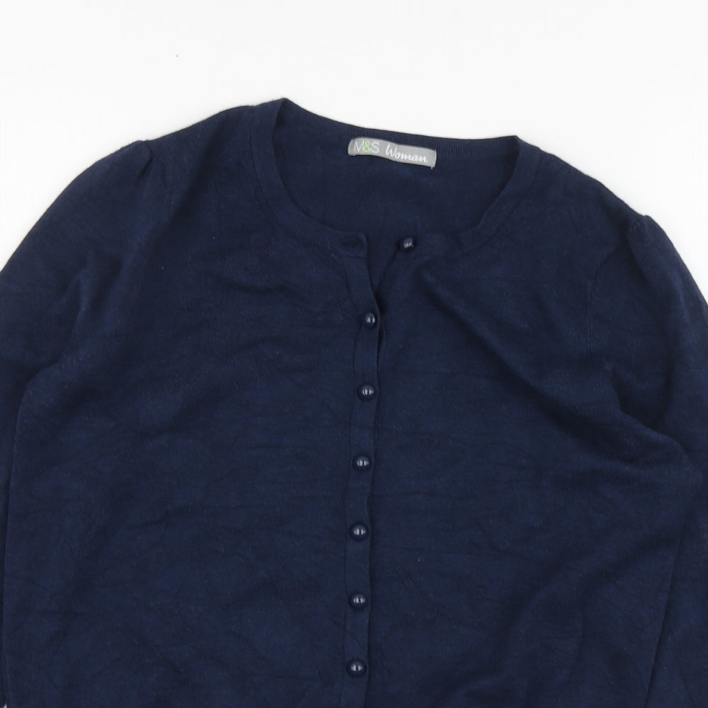 Marks and Spencer Womens Blue Round Neck Viscose Cardigan Jumper Size 12
