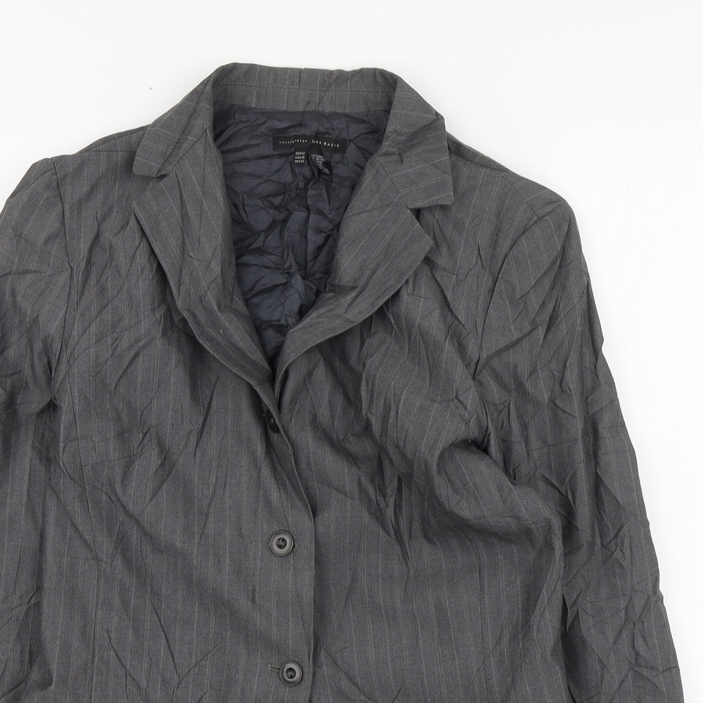 Zara Womens Grey Striped Polyester Jacket Suit Jacket Size 14