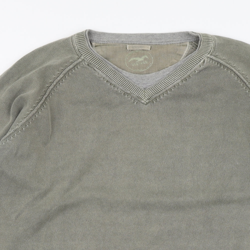 Marks and Spencer Womens Green V-Neck Cotton Pullover Jumper Size L