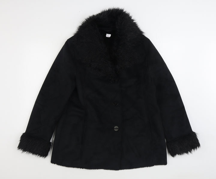 Berkertex Womens Black Overcoat Coat Size 14 Button
