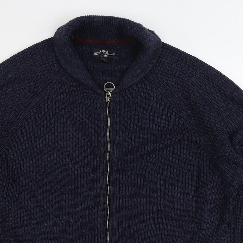 NEXT Mens Blue Collared Acrylic Full Zip Jumper Size XL