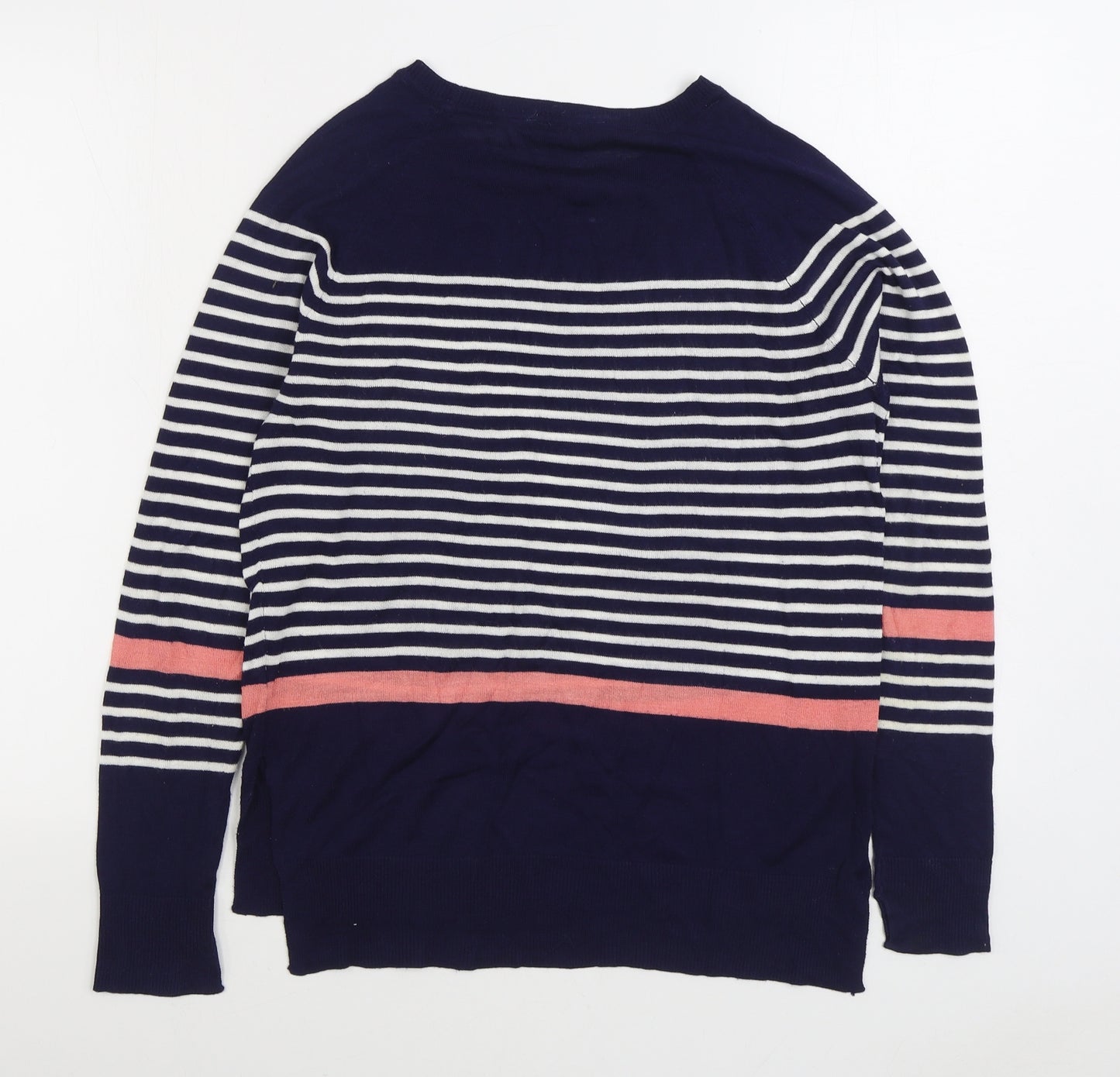F&F Womens Blue Boat Neck Striped Acrylic Pullover Jumper Size 12