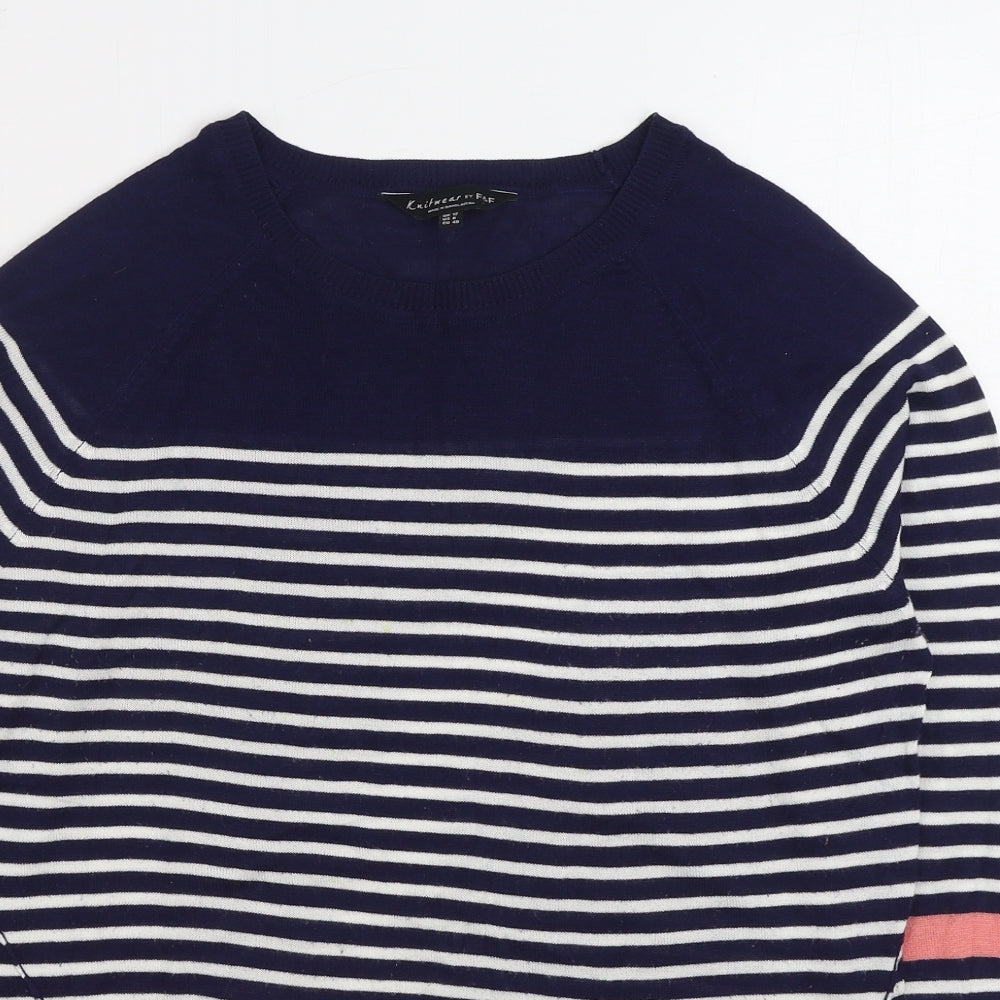 F&F Womens Blue Boat Neck Striped Acrylic Pullover Jumper Size 12