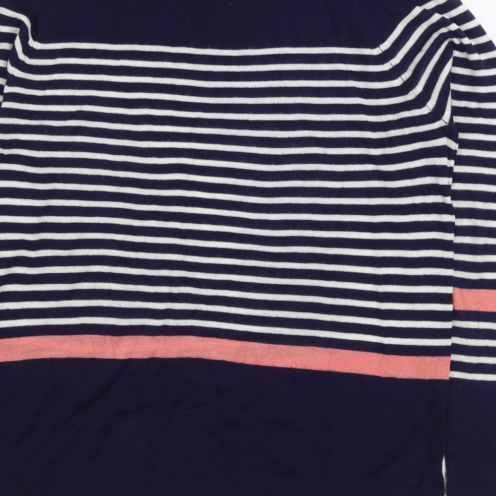 F&F Womens Blue Boat Neck Striped Acrylic Pullover Jumper Size 12