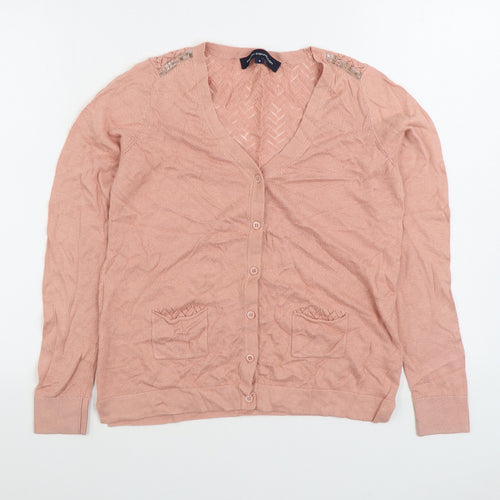 French Connection Womens Pink V-Neck Viscose Cardigan Jumper Size S
