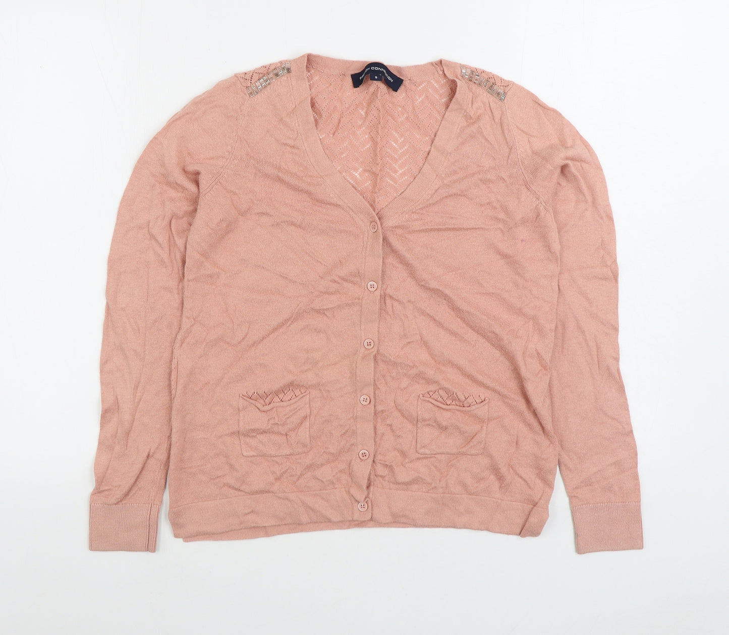 French Connection Womens Pink V-Neck Viscose Cardigan Jumper Size S