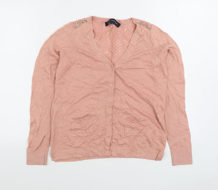 French Connection Womens Pink V-Neck Viscose Cardigan Jumper Size S