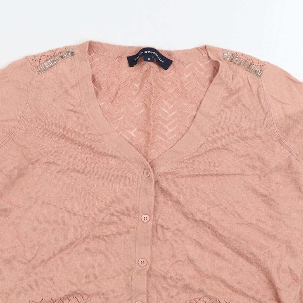 French Connection Womens Pink V-Neck Viscose Cardigan Jumper Size S