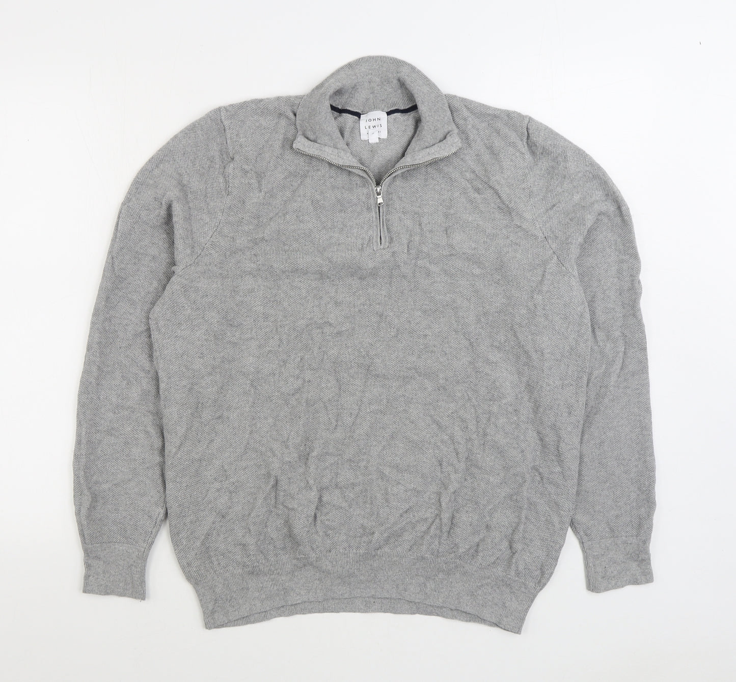 John Lewis Mens Grey V-Neck Cotton Pullover Jumper Size L