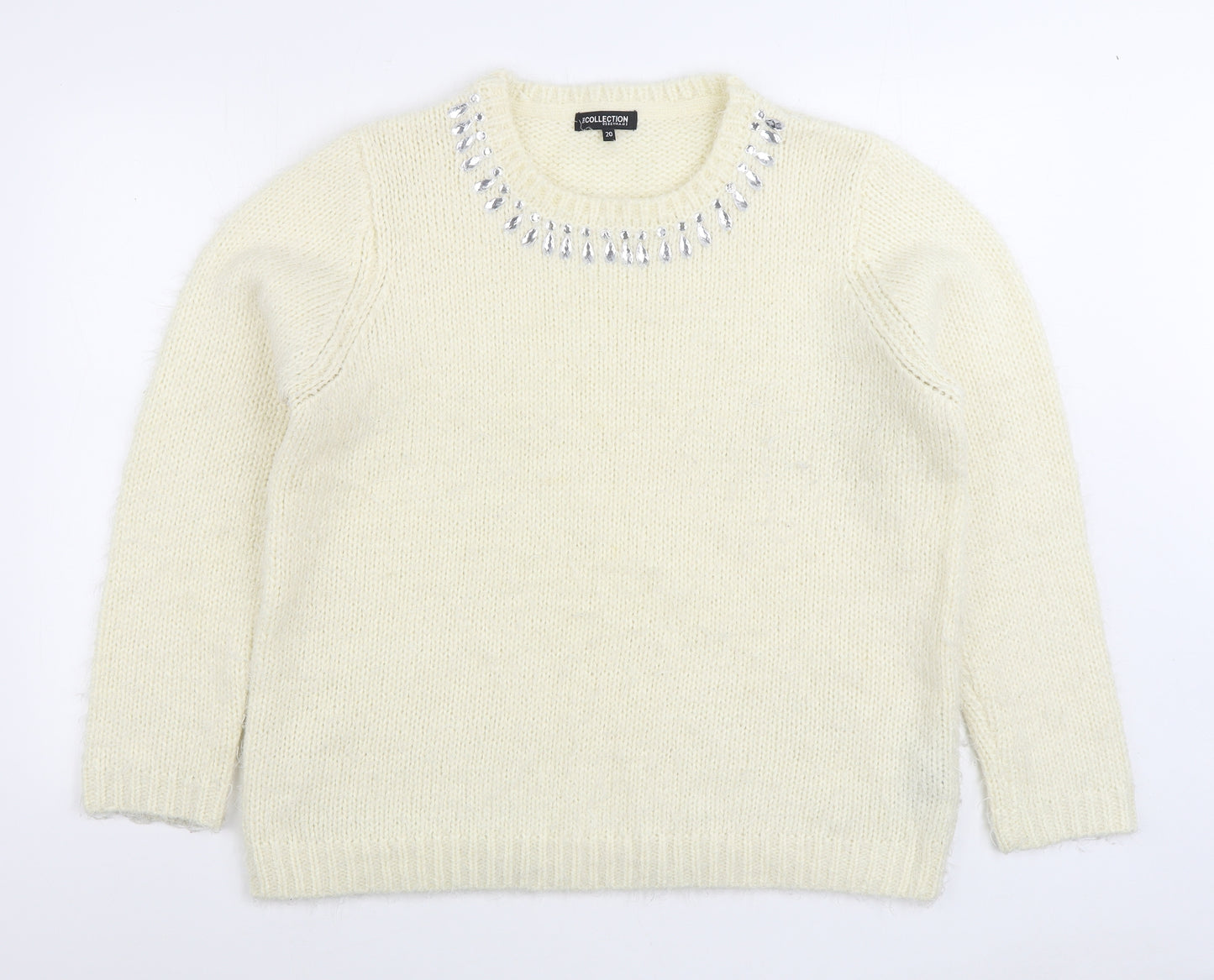 Collection Womens White Round Neck Acrylic Pullover Jumper Size 20