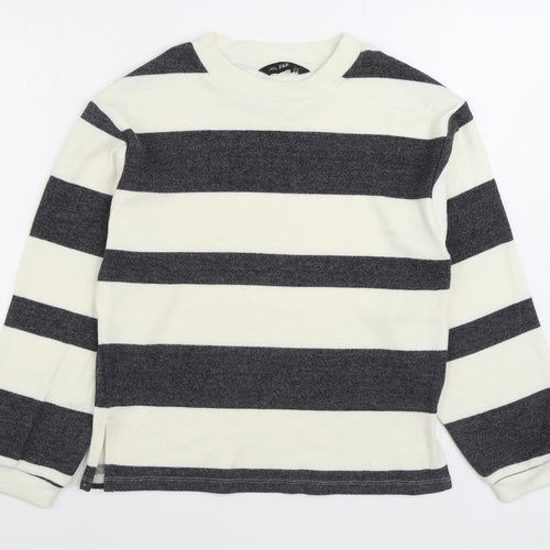 F&F Womens White Striped Polyester Pullover Sweatshirt Size XS Pullover