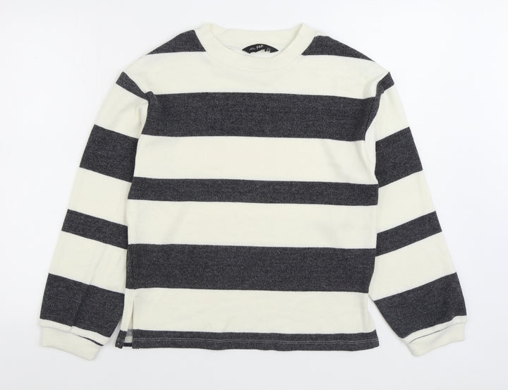 F&F Womens White Striped Polyester Pullover Sweatshirt Size XS Pullover