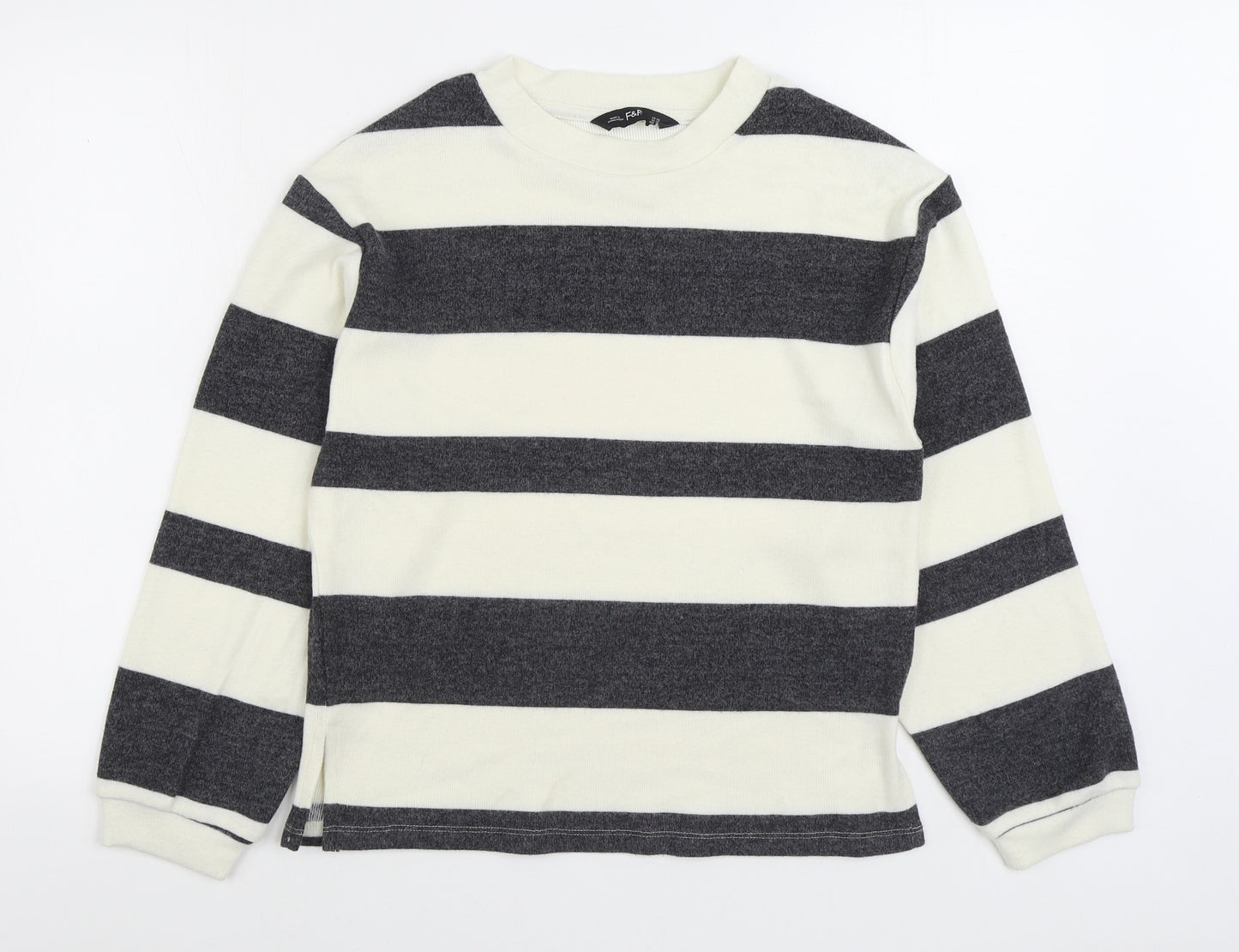 F&F Womens White Striped Polyester Pullover Sweatshirt Size XS Pullover