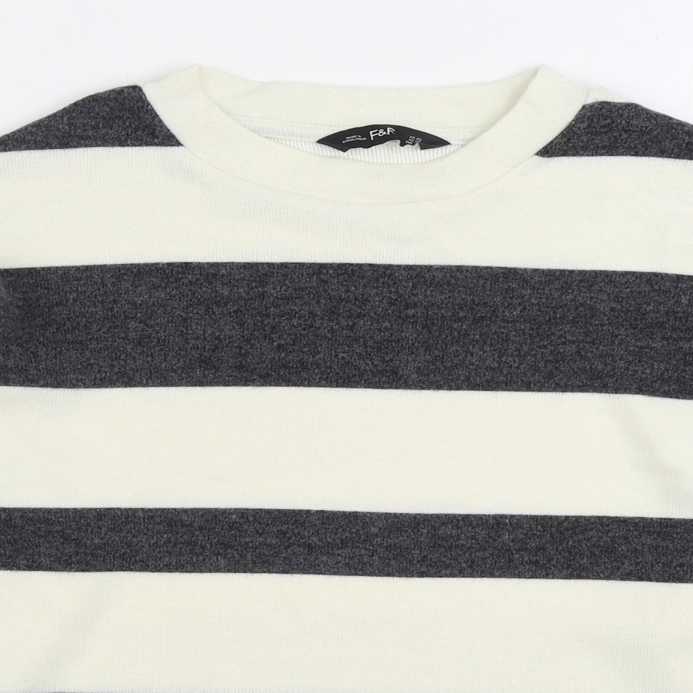 F&F Womens White Striped Polyester Pullover Sweatshirt Size XS Pullover