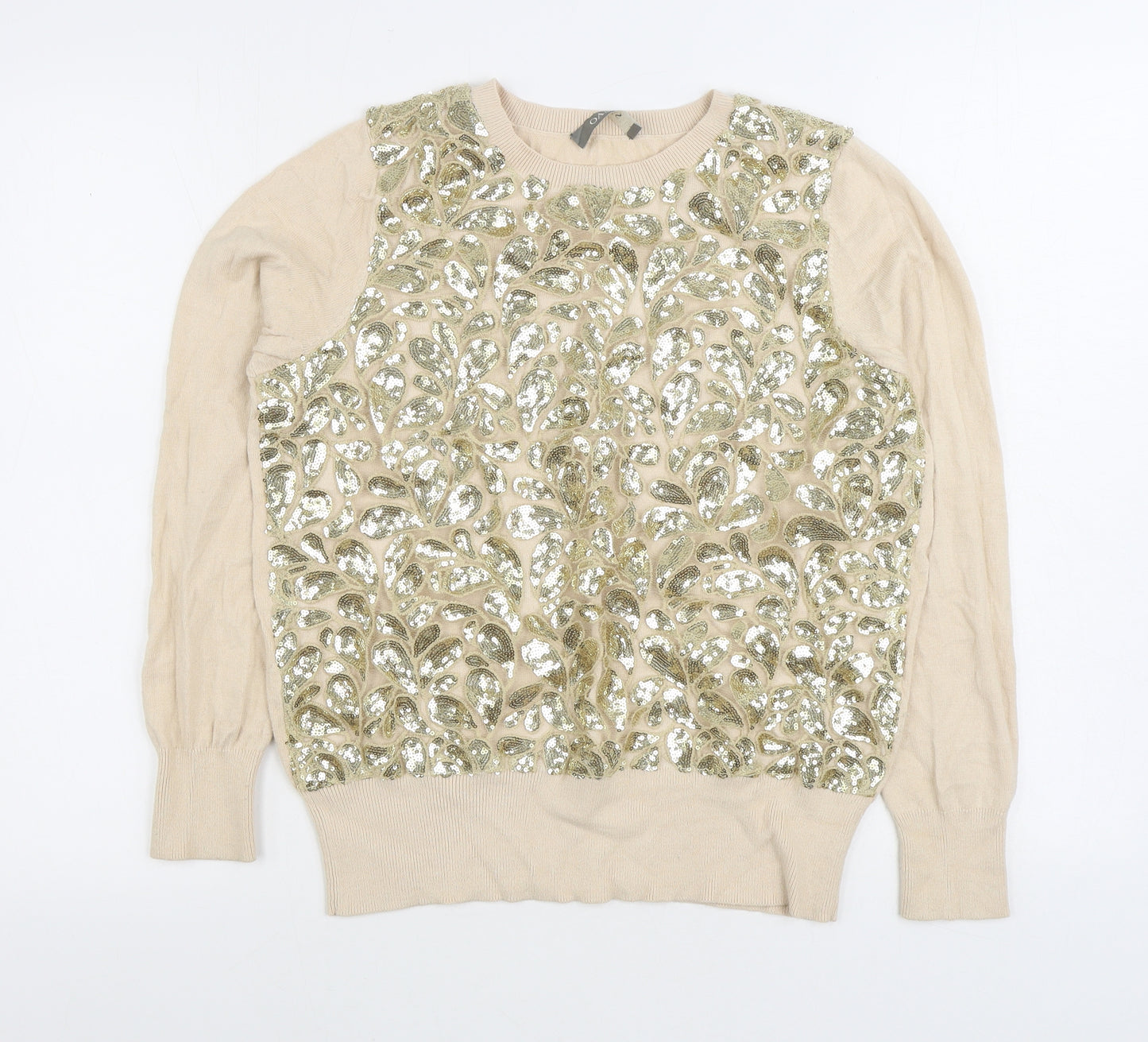 Oasis Womens Beige Round Neck Acrylic Pullover Jumper Size M