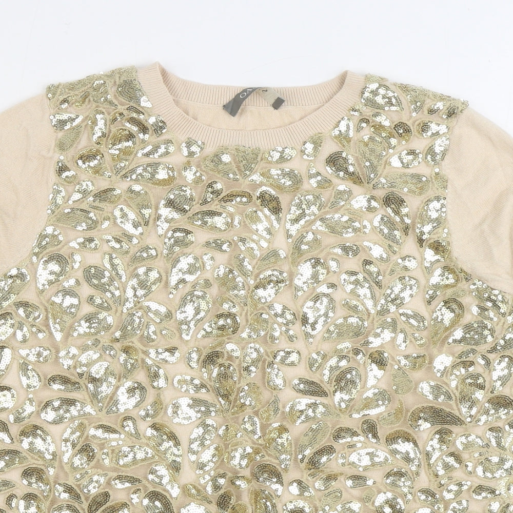 Oasis Womens Beige Round Neck Acrylic Pullover Jumper Size M