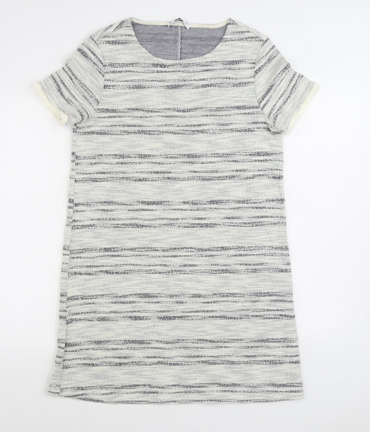Mango Womens Grey Cotton Jumper Dress Size L Scoop Neck Pullover