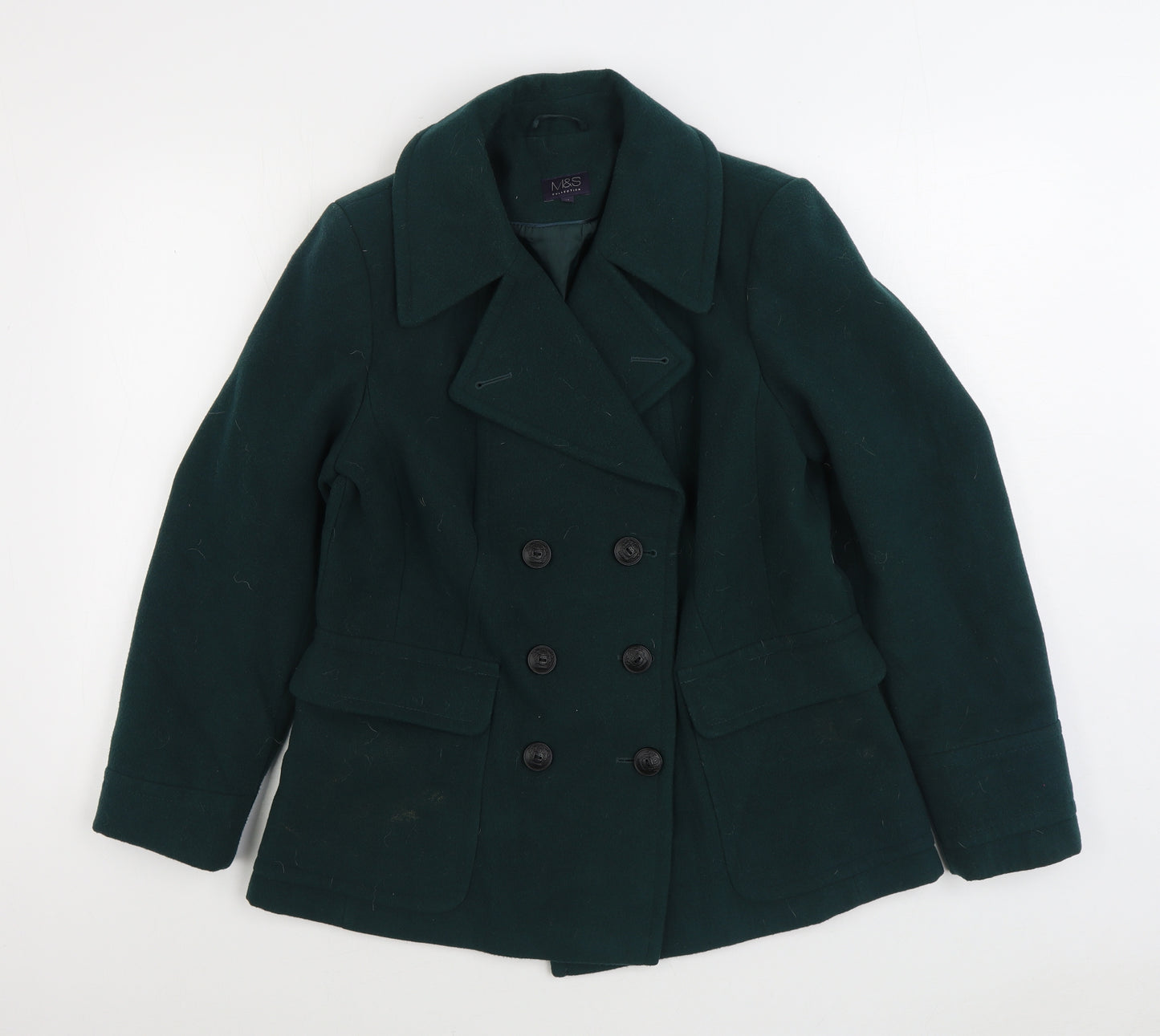 Marks and Spencer Womens Green Overcoat Coat Size 14 Button