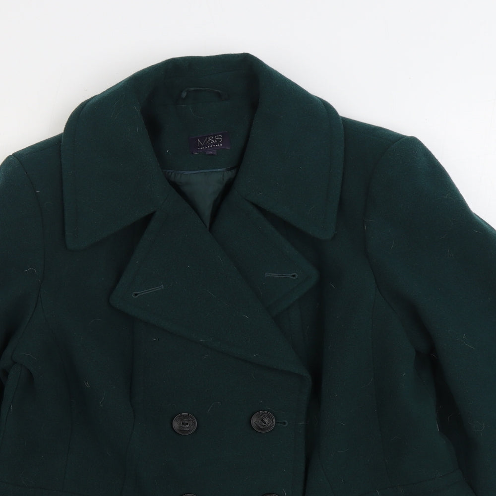 Marks and Spencer Womens Green Overcoat Coat Size 14 Button