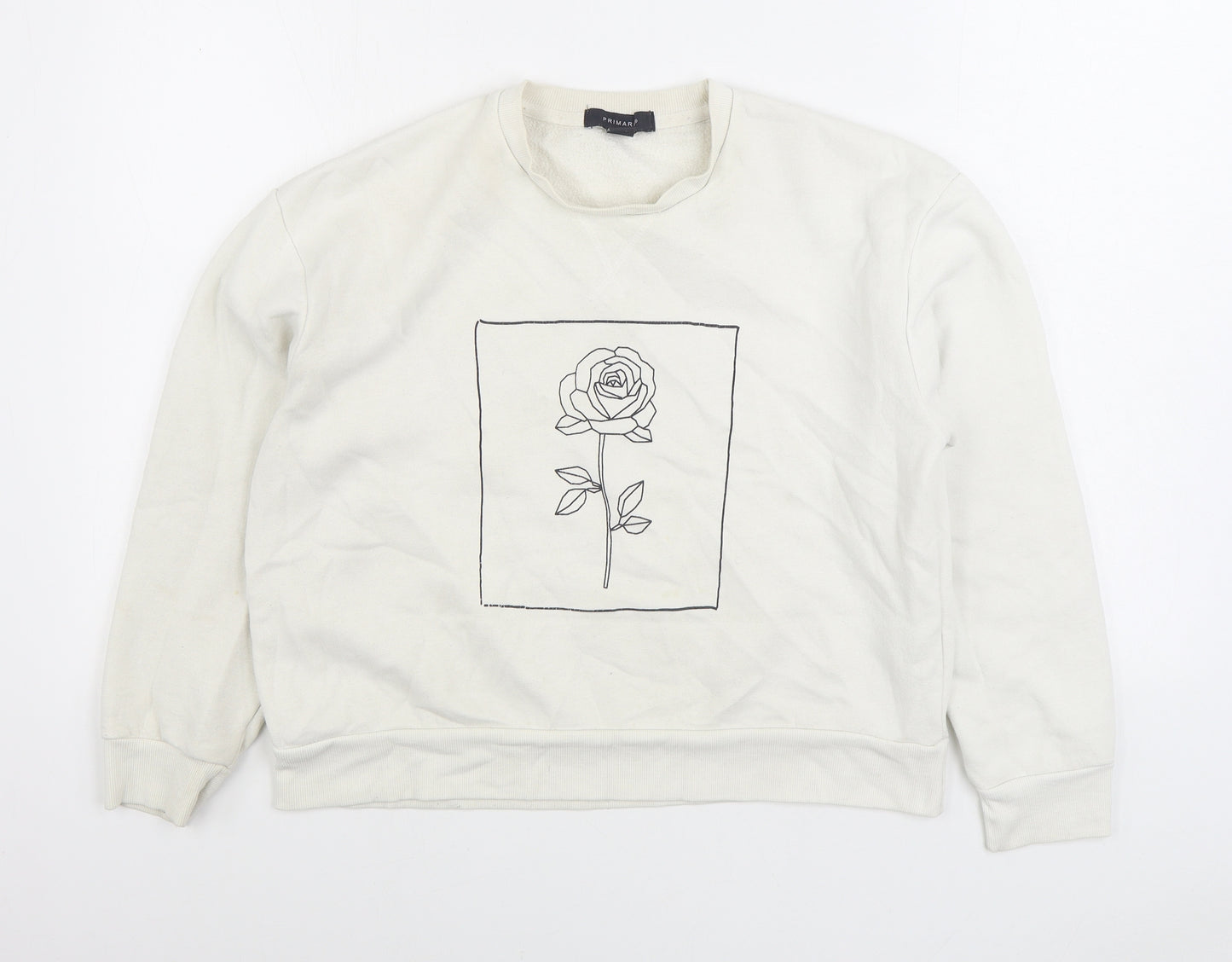 Primark Womens White Cotton Pullover Sweatshirt Size S Pullover