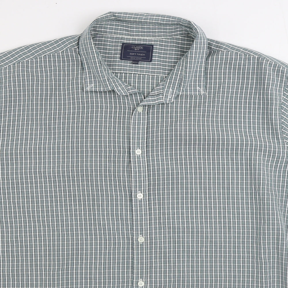 Atlantic Bay Mens Green Plaid Cotton Button-Up Size 3XL V-Neck Button